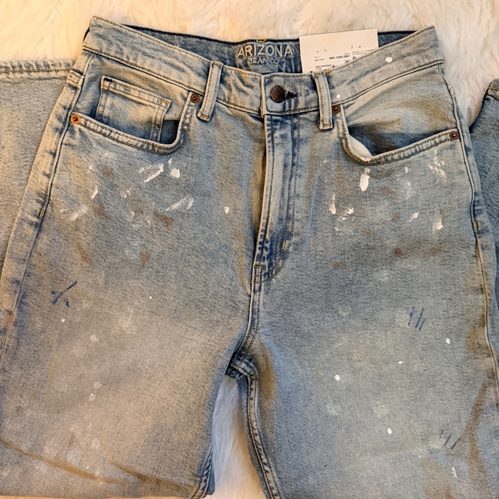Arizona Vintage High Rise Straight Leg Paint Splash Design Jeans Size 10